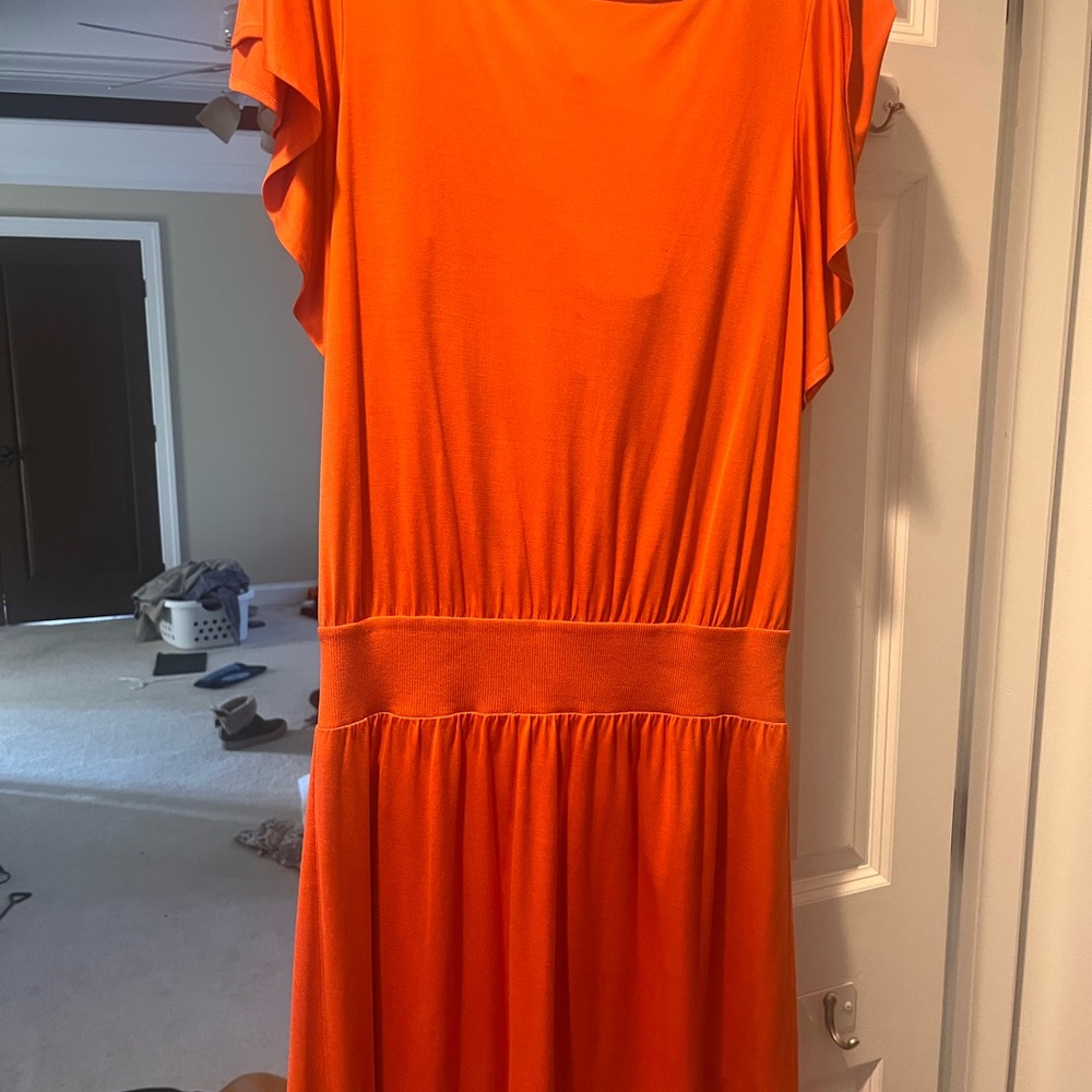 Banana Republic Orange silk mini dress, swag back, flutter sleeves